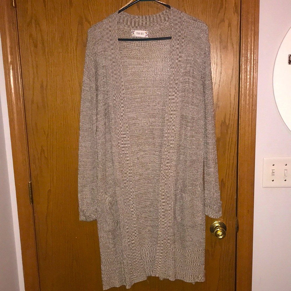 Long brown and white cardigan